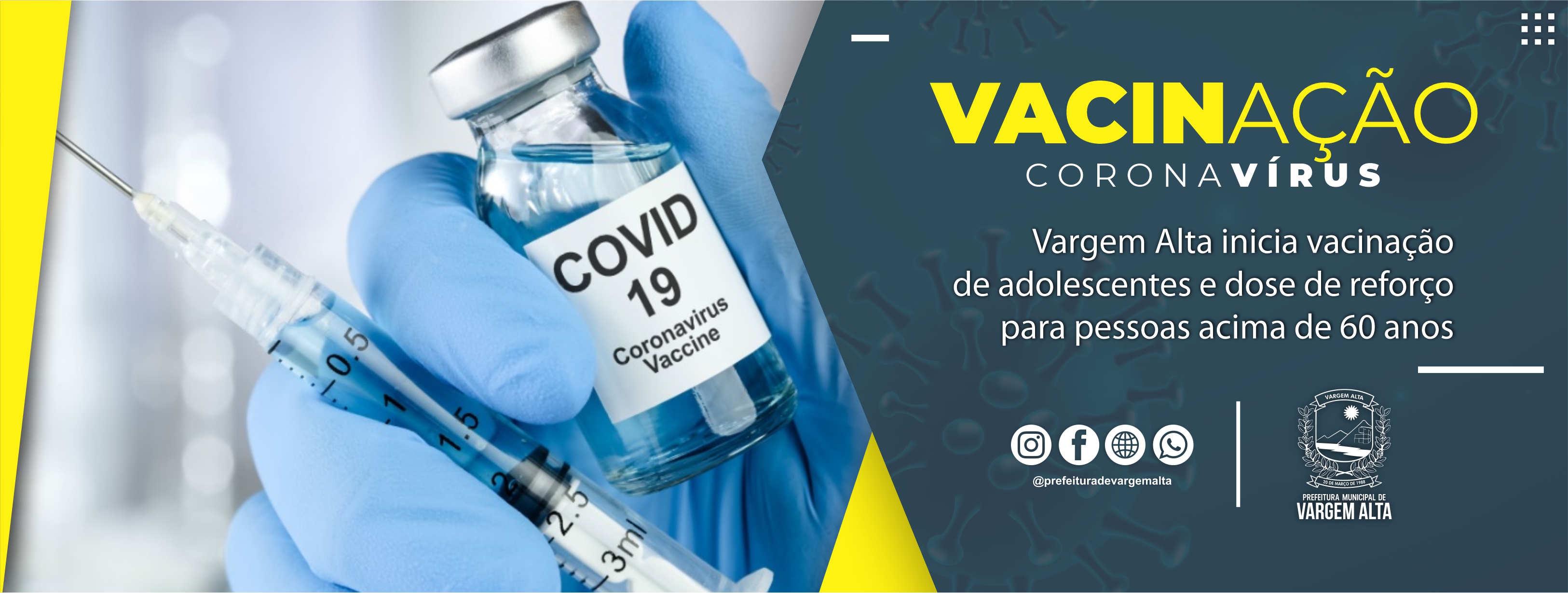 Vargem Alta inicia vacinação de adolescentes e dose de reforço para pessoas acima de 60 anos